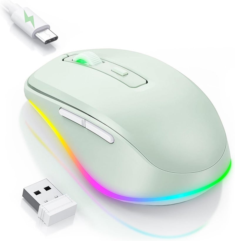 EPEIUS Wireless Mouse Jiggler - LED Wireless Mice with Build-in Mouse Mover, Rechargeable Moving Mouse for Laptop with Undetectable Random Movement Keeps Computers Awake-Light Green - Image 1